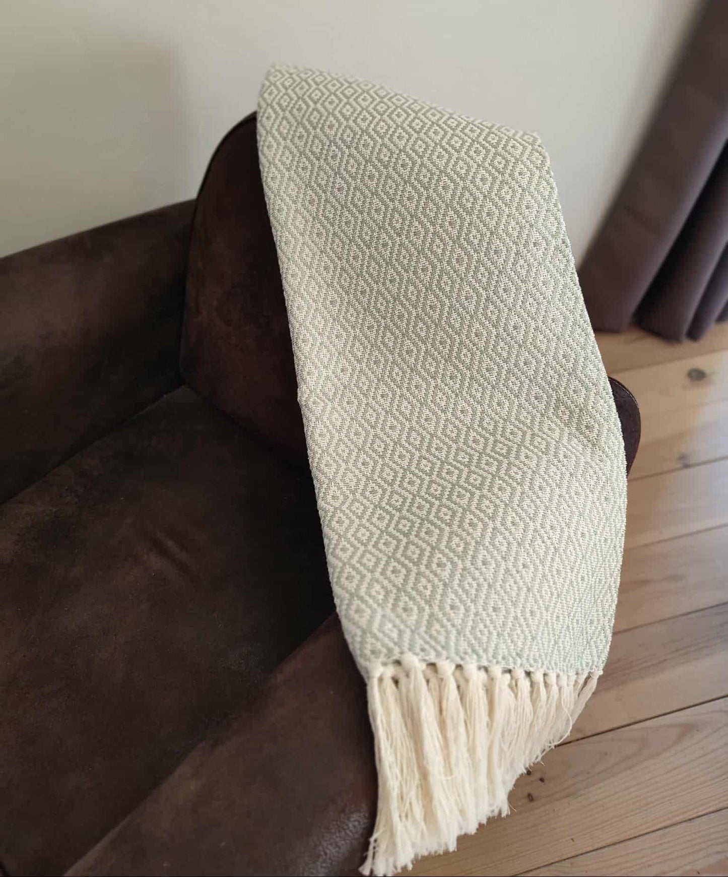 Plaid motif LOSANGE - 100% coton (vert eau)