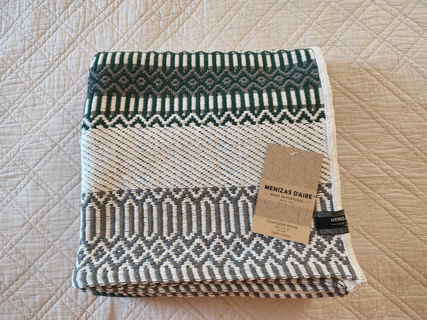 Plaid traditionnel "MENIZAS D'AIRE" 140x210 (vert, gris écru )