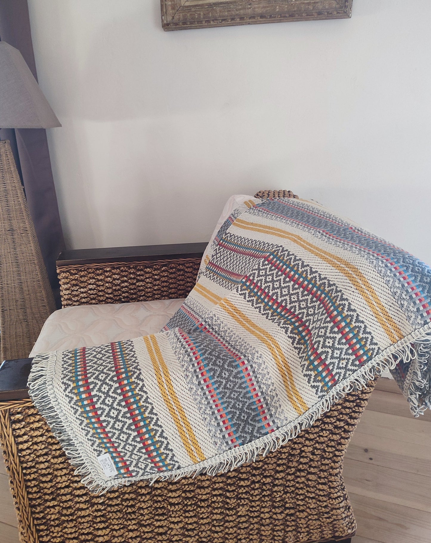 Plaid traditionnel portugais (Manta Alentejana) gris clair & jaune