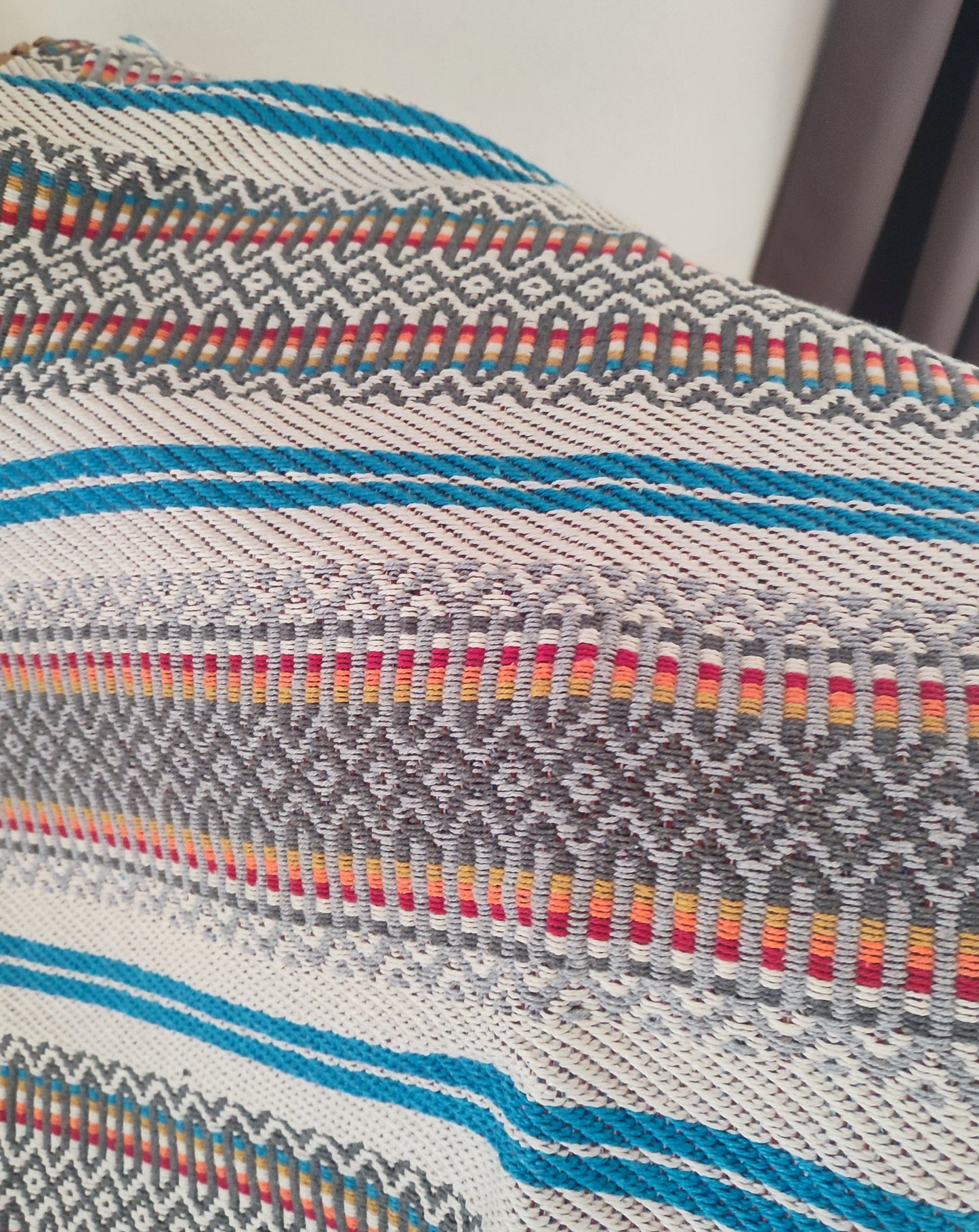 Plaid traditionnel portugais (Manta Alentejana) gris clair & bleu
