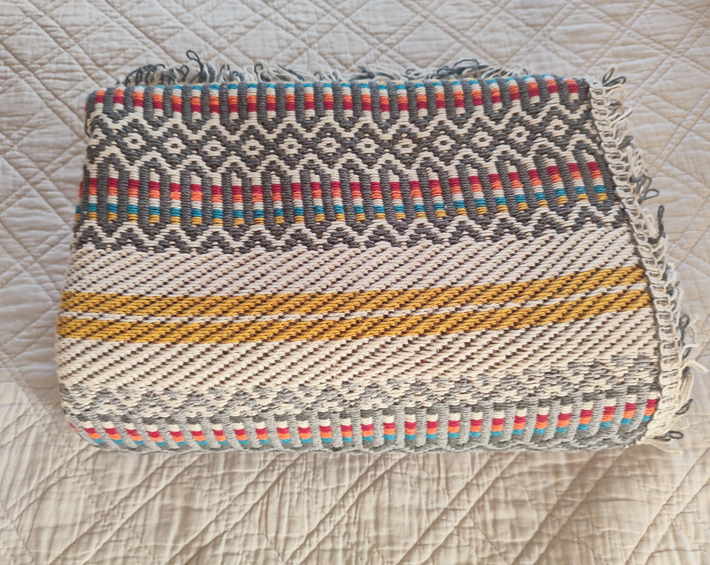 Plaid traditionnel portugais (Manta Alentejana) gris clair & jaune