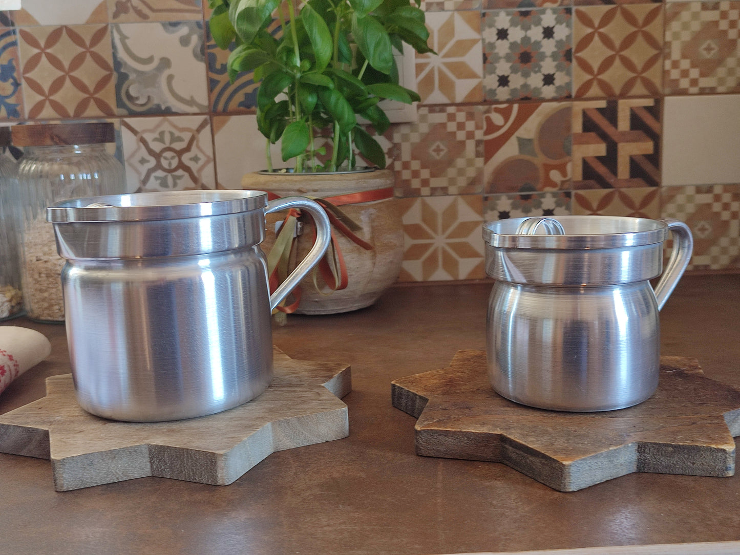 Pot à lait "fervedor" portugais en aluminium Made in Portugal, contenant 1 litre & 0.5 litre