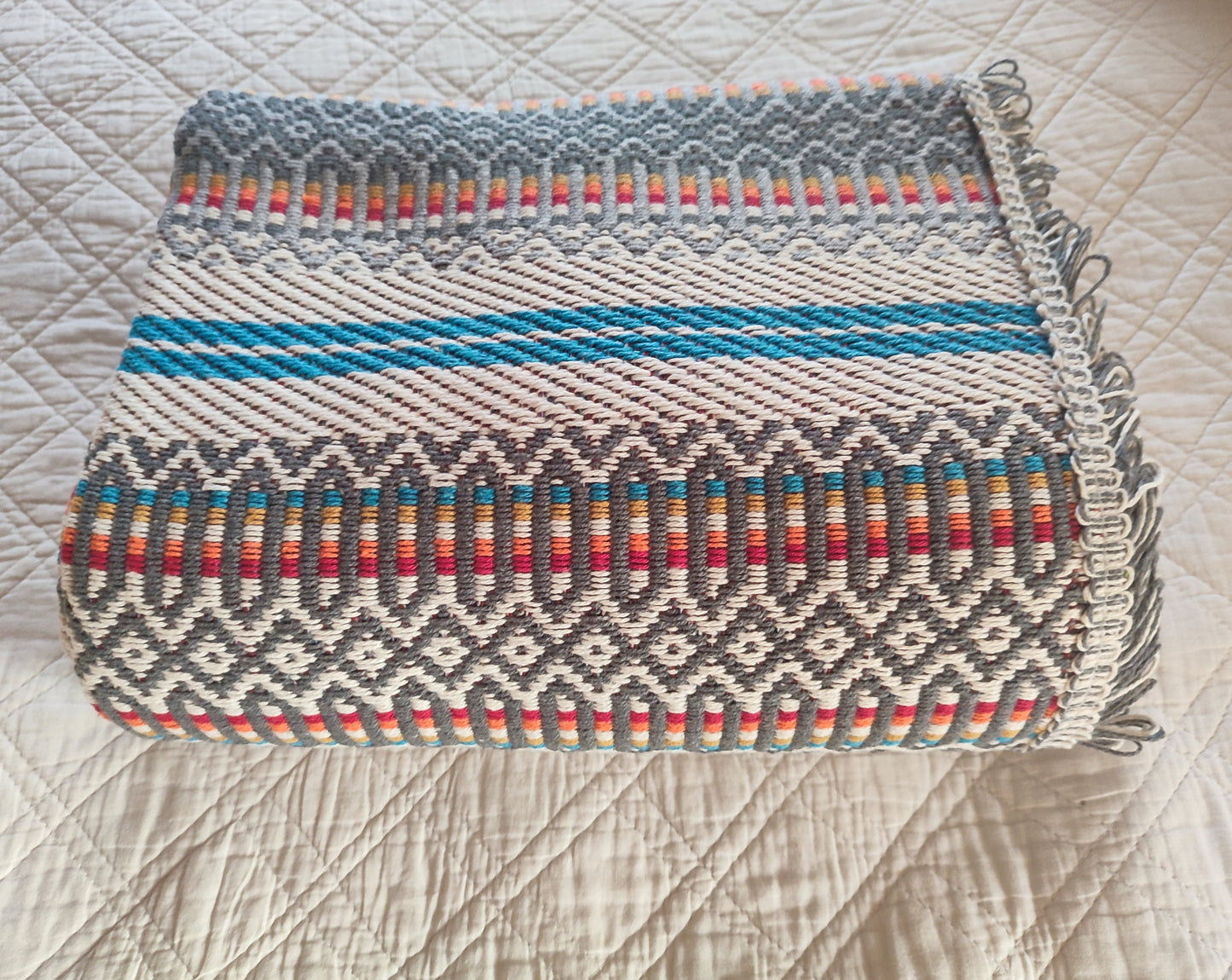 Plaid traditionnel portugais (Manta Alentejana) gris clair & bleu