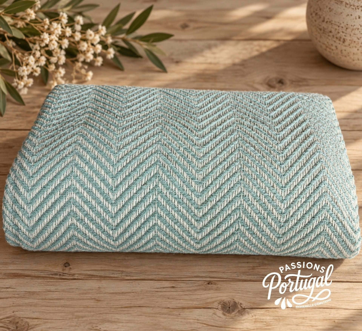 Plaid motif CHEVRON – 100% coton (bleu turquoise)