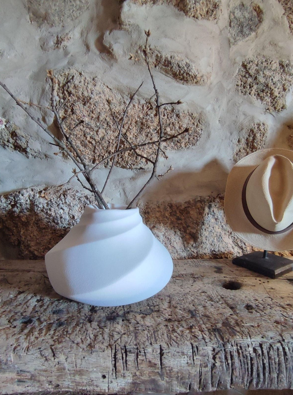 Vase en céramique blanc bas