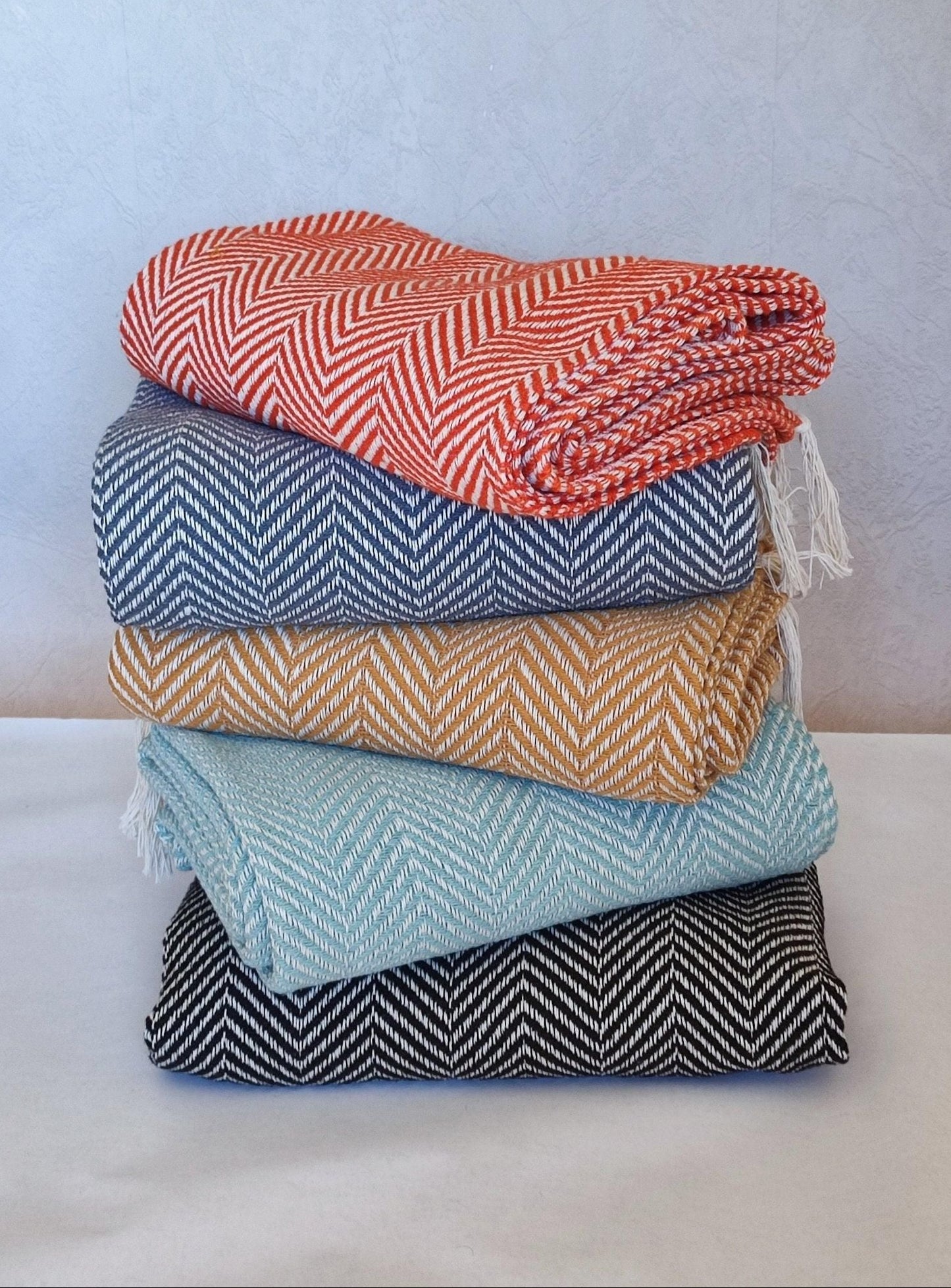 Plaid motif CHEVRON - 100% coton beige doré