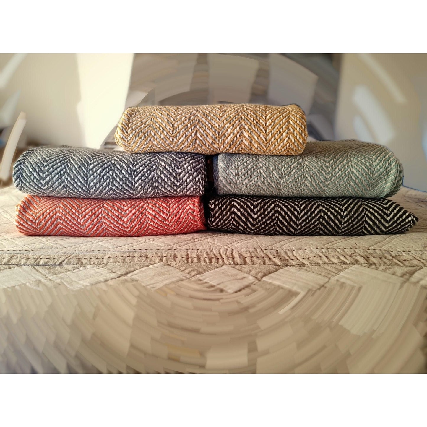 Plaid motif CHEVRON -100% coton gris