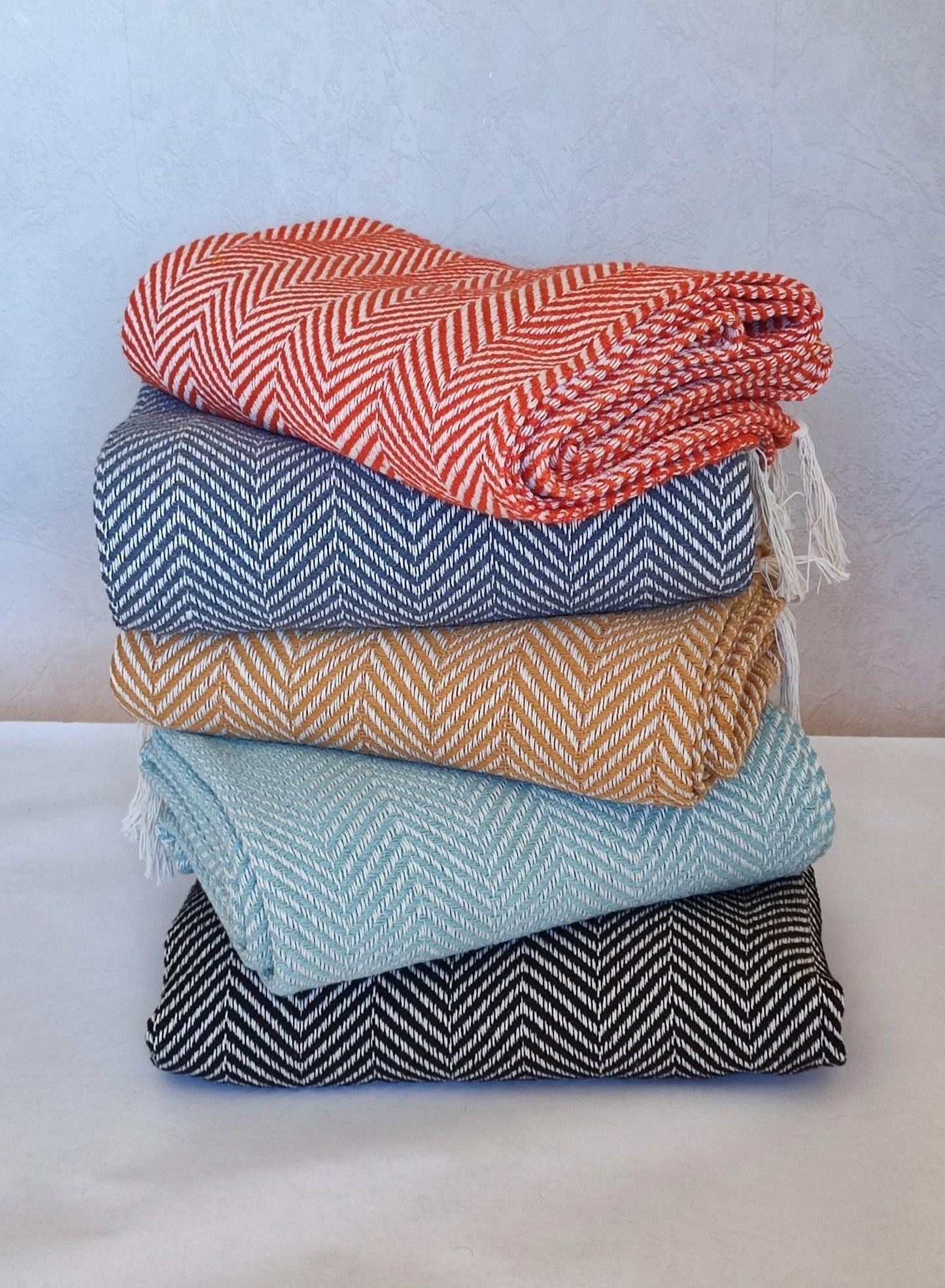 Plaid motif CHEVRON -100% coton gris