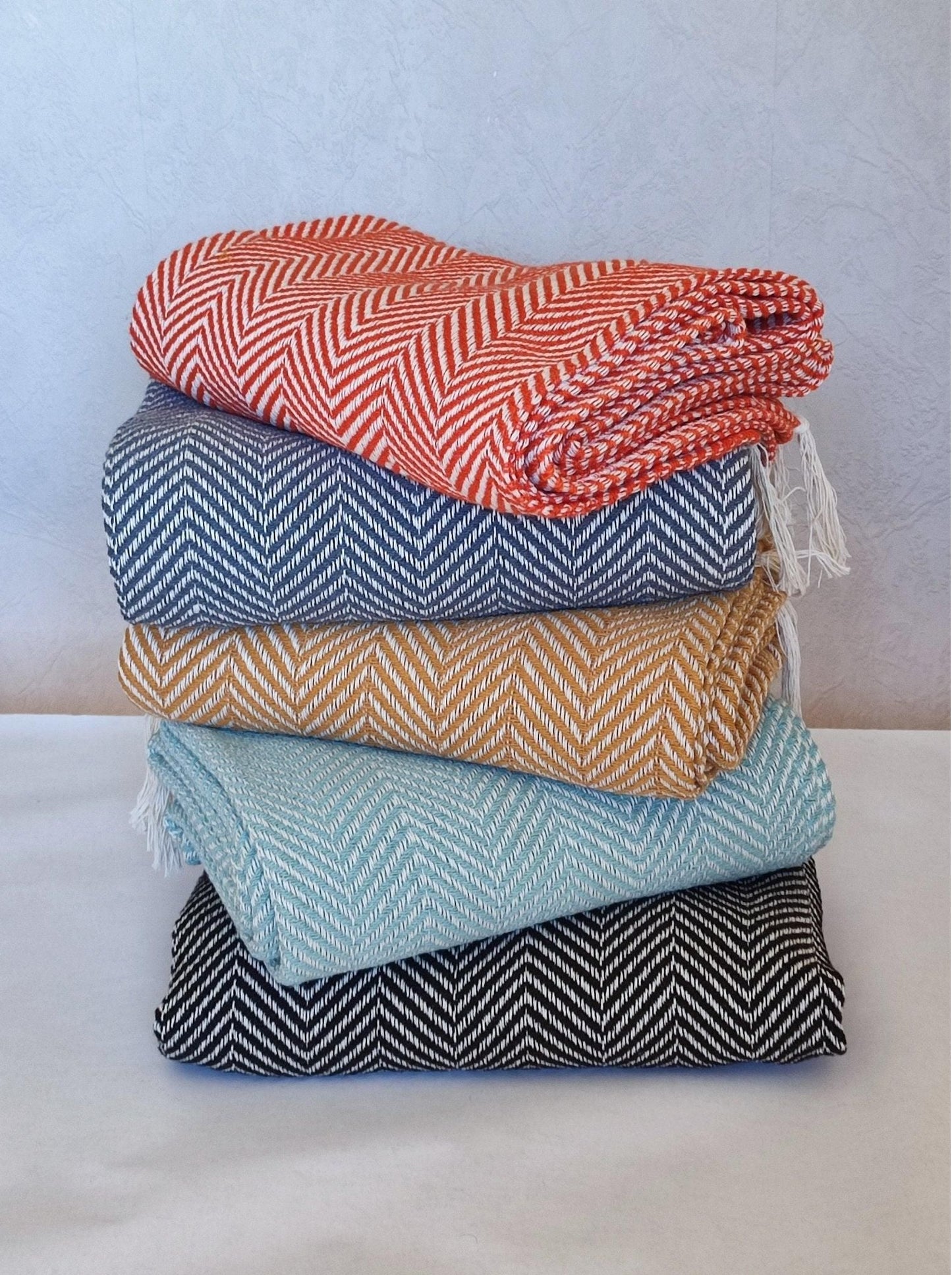 Plaid motif CHEVRON – 100% coton turquoise