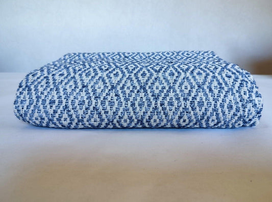 Plaid motif LOSANGE - 100% coton bleu chiné