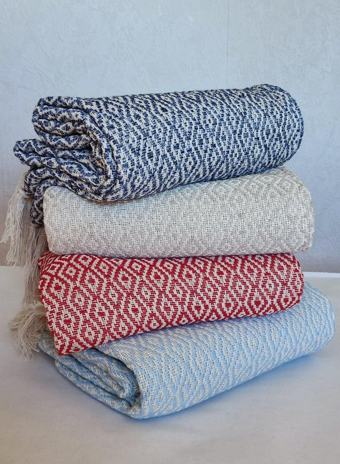 Plaid motif LOSANGE - 100% coton rouge