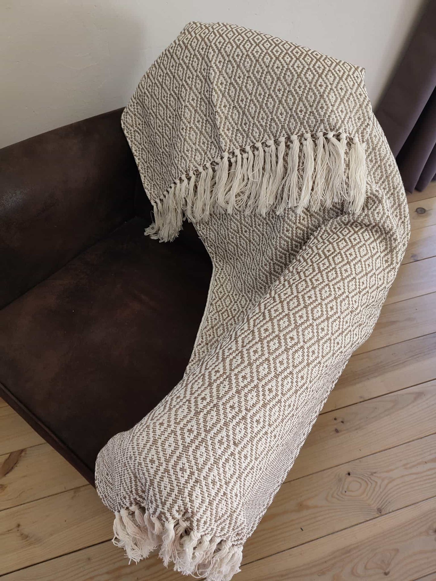 Plaid motif LOSANGE - 100% coton (marron)