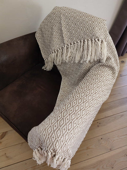 Plaid motif LOSANGE - 100% coton (marron)