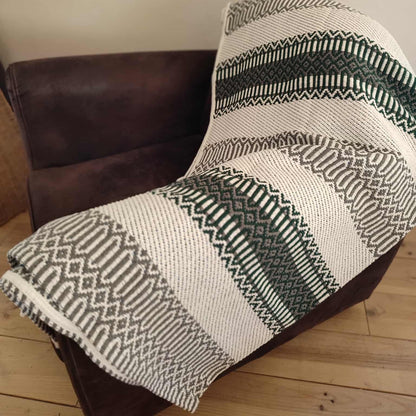 Plaid traditionnel "MENIZAS D'AIRE" 140x210 (vert, gris écru )