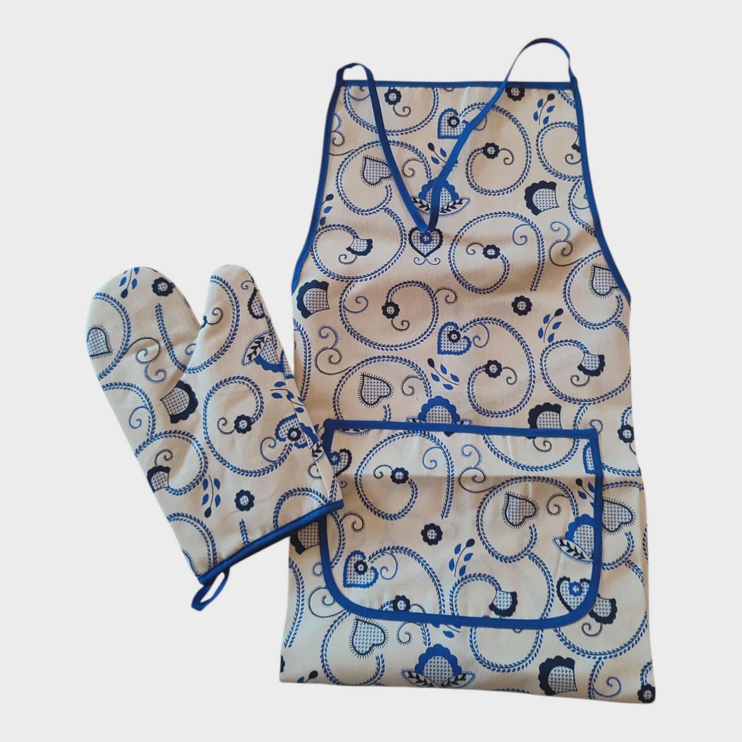 Tablier de cuisine 100% coton imprimé Coeur de Viana (bleu)