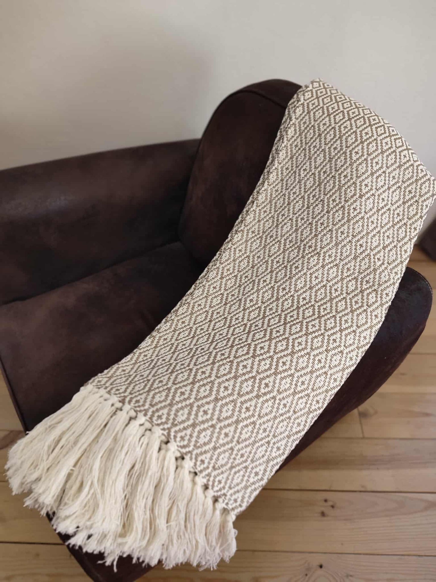 Plaid motif LOSANGE - 100% coton (marron)