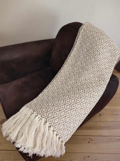 Plaid motif LOSANGE - 100% coton (marron)