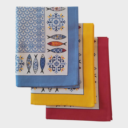 Torchon cuisine 100% coton "SARDINHAS" (bleu)