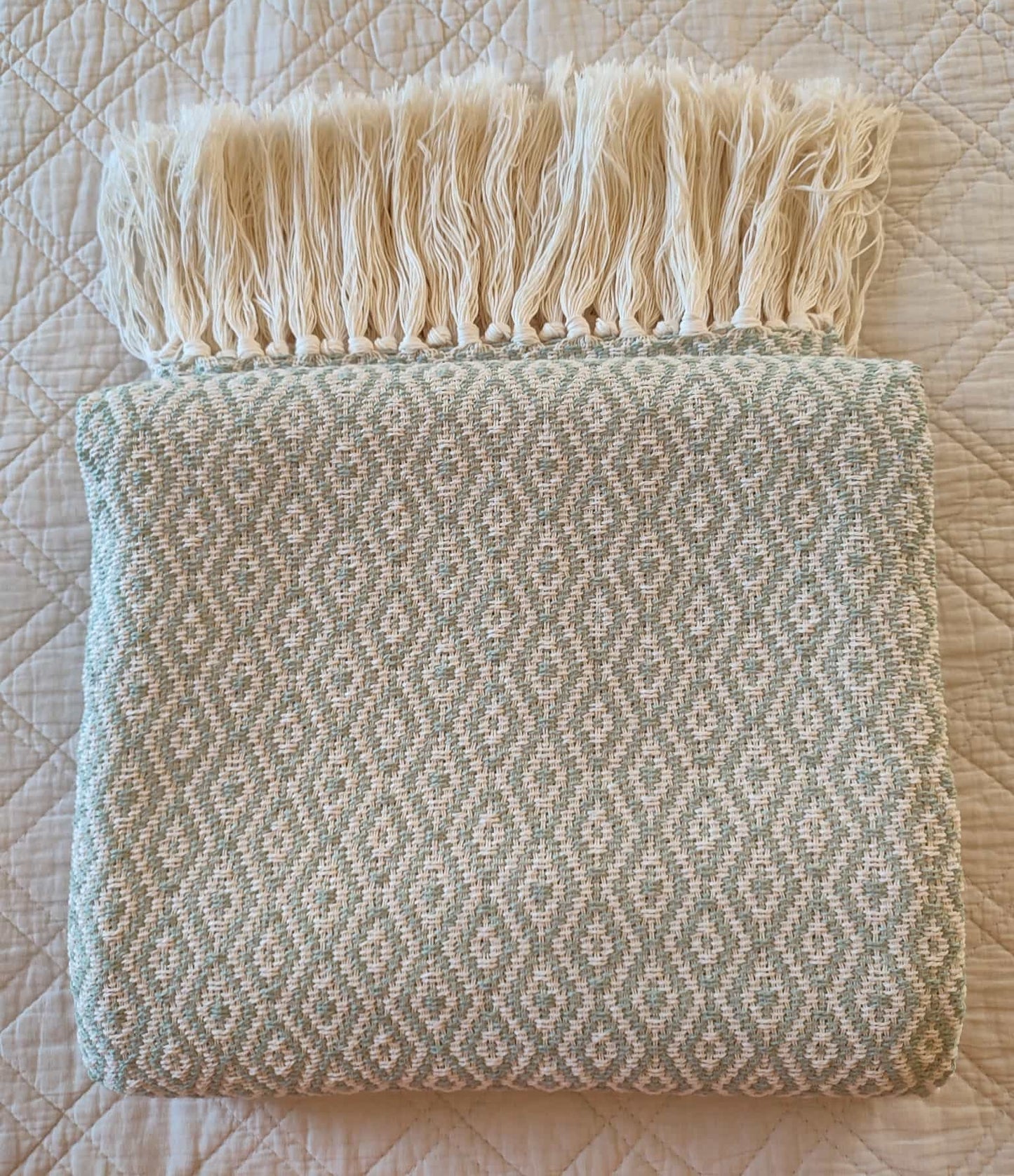 Plaid motif LOSANGE - 100% coton (vert eau)