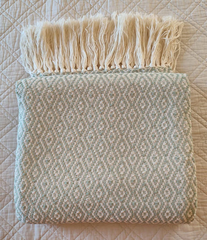 Plaid motif LOSANGE - 100% coton (vert eau)