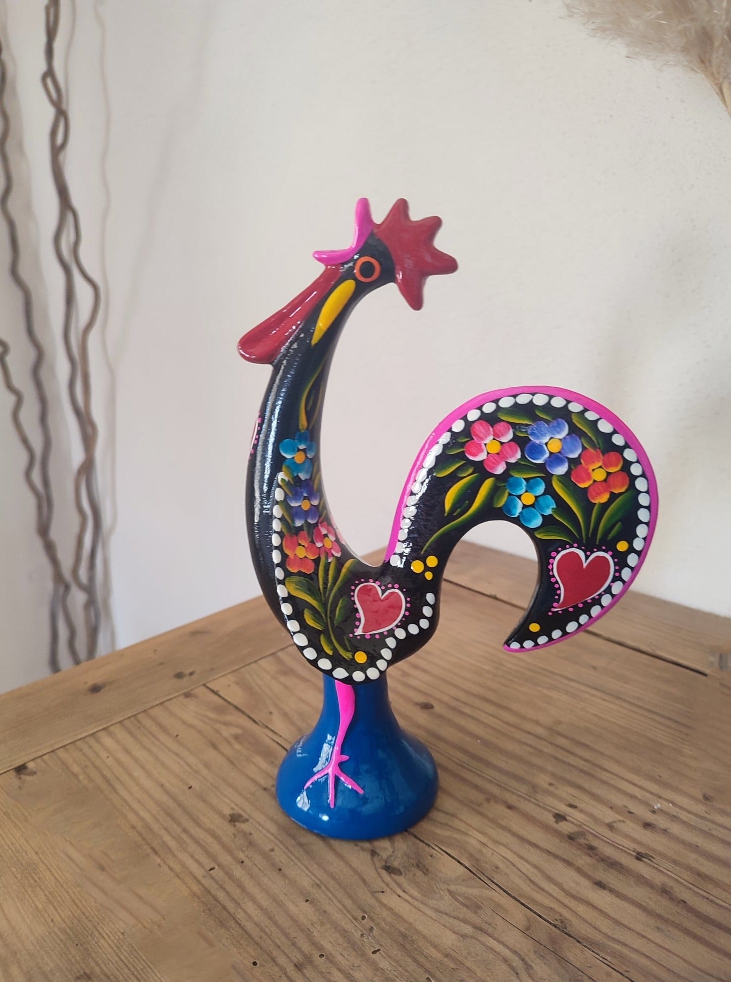 Coq chantant de Barcelos, en métal, 24 cm, couleurs éclatantes, fabriqué et peint à la main. Symbole populaire et typique du Portugal