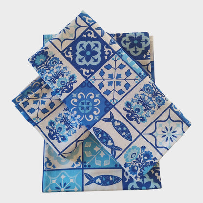 Torchon cuisine 100% coton "AZULEJOS PORTUGAIS" (bleu)