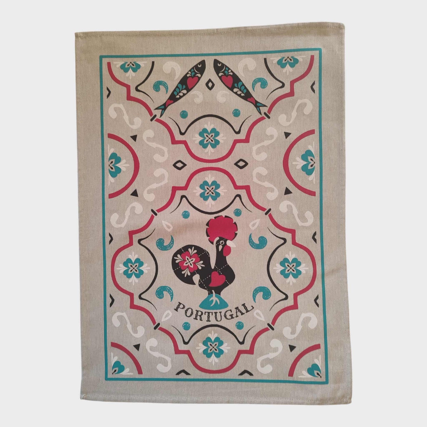 Torchon cuisine 100% coton crème, Coq de Barcelos & Sardines