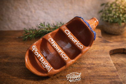 Grille pour chouriço grillé en forme de cochon, en terre cuite rouge "assador de chouriço"