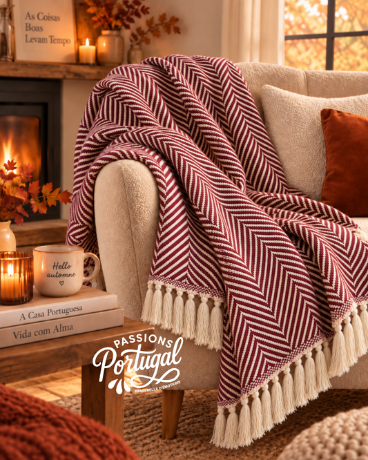 Plaid motif CHEVRON – 100% coton (bordeaux)