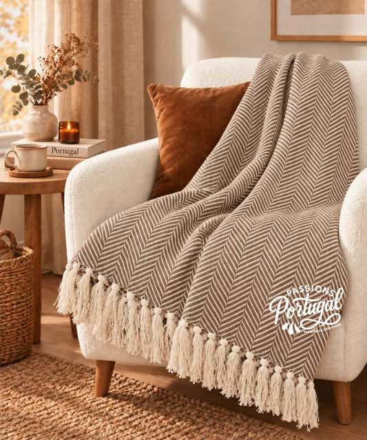 Plaid motif CHEVRON – 100% coton (marron glacé)