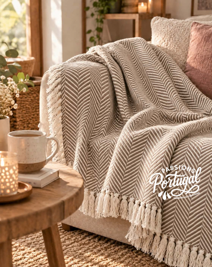 Plaid motif CHEVRON – 100% coton (marron glacé)