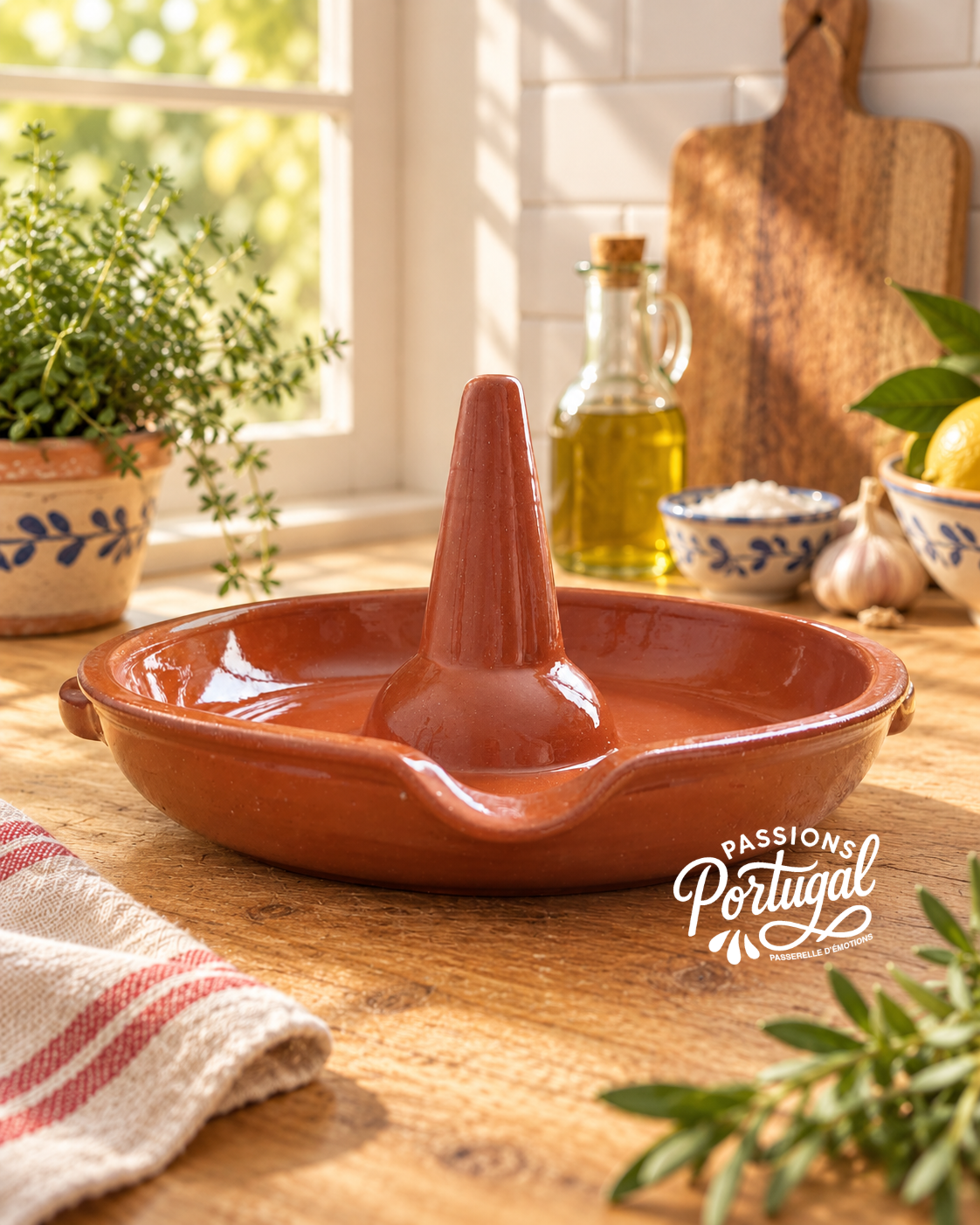 Plat artisanal de cuisson verticale pour poulet en terre cuite