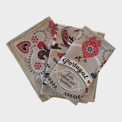 Torchon cuisine 100% coton divers motifs portugais, (crème)