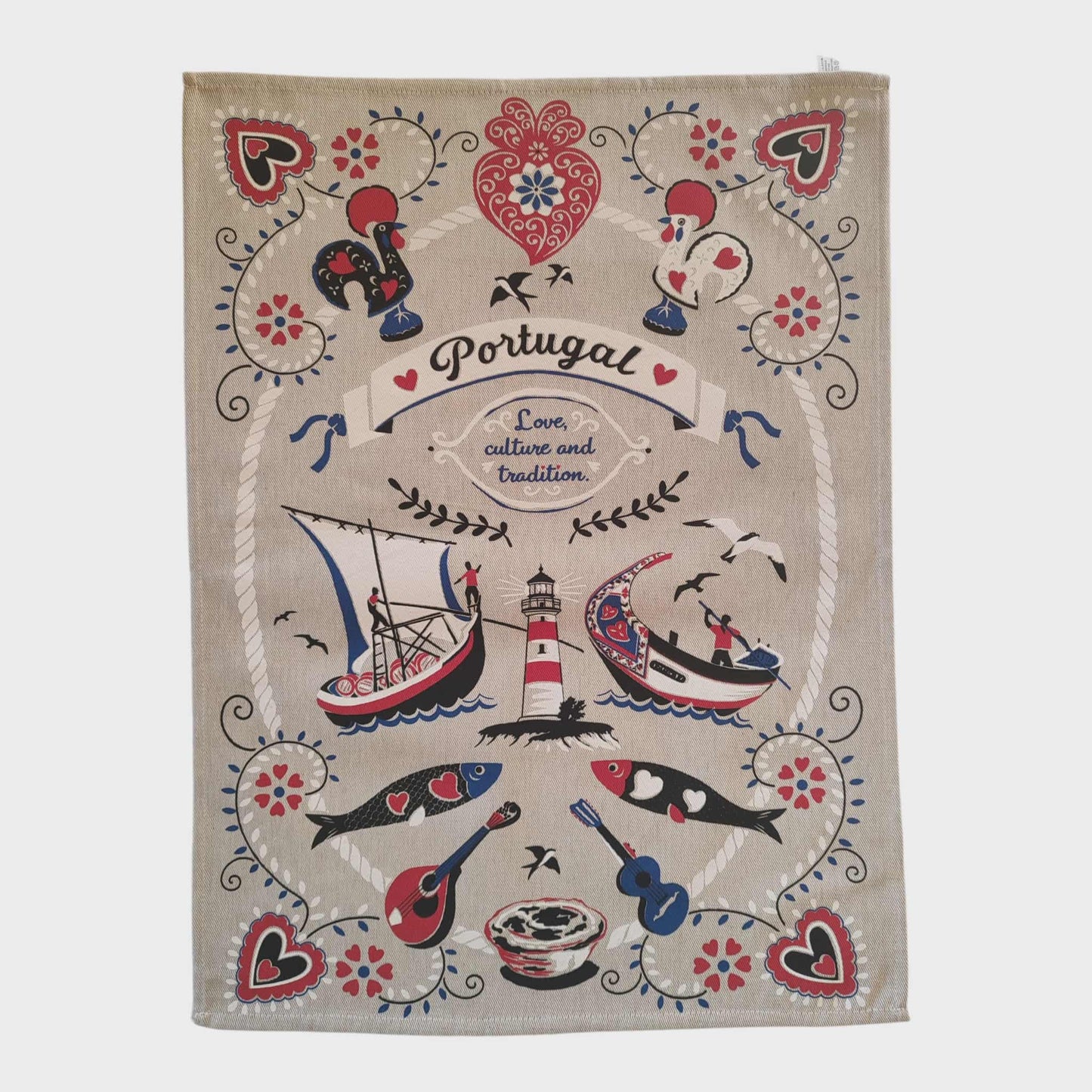 Torchon cuisine 100% coton divers motifs portugais, (crème)