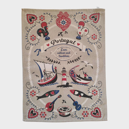 Torchon cuisine 100% coton divers motifs portugais, (crème)