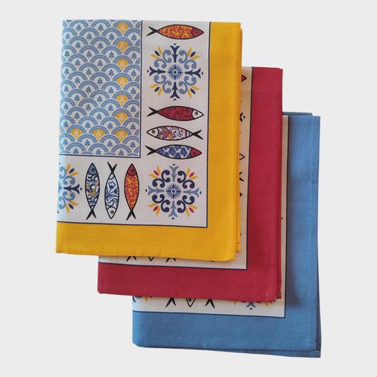 Torchon cuisine 100% coton "Sardinhas" (jaune)