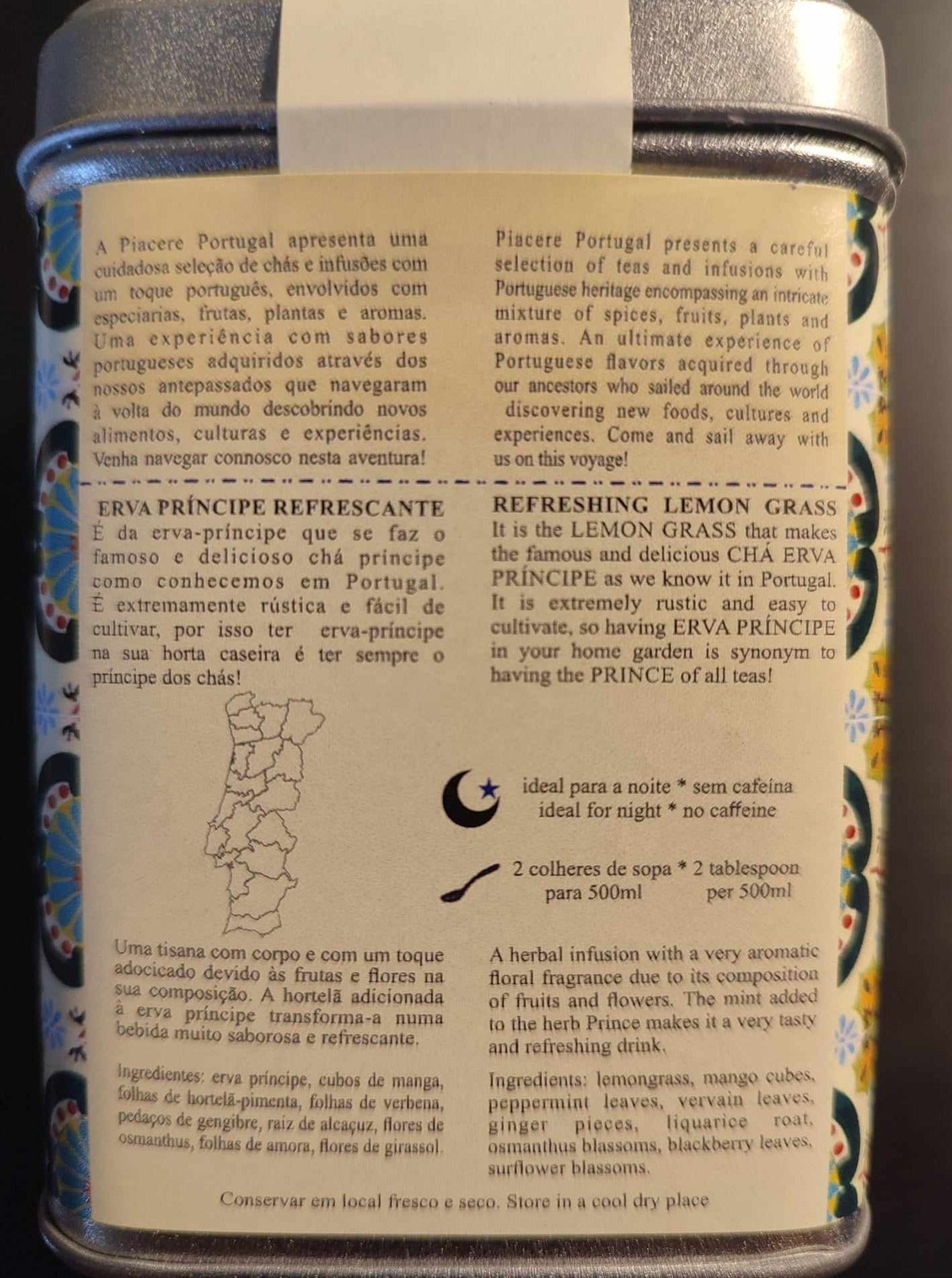 Infusion traditionnelle portugaise composée d'ERVA PRINCIPE, citronnelle, boite métallique & hermétique de 80 grs. Made in Portugal