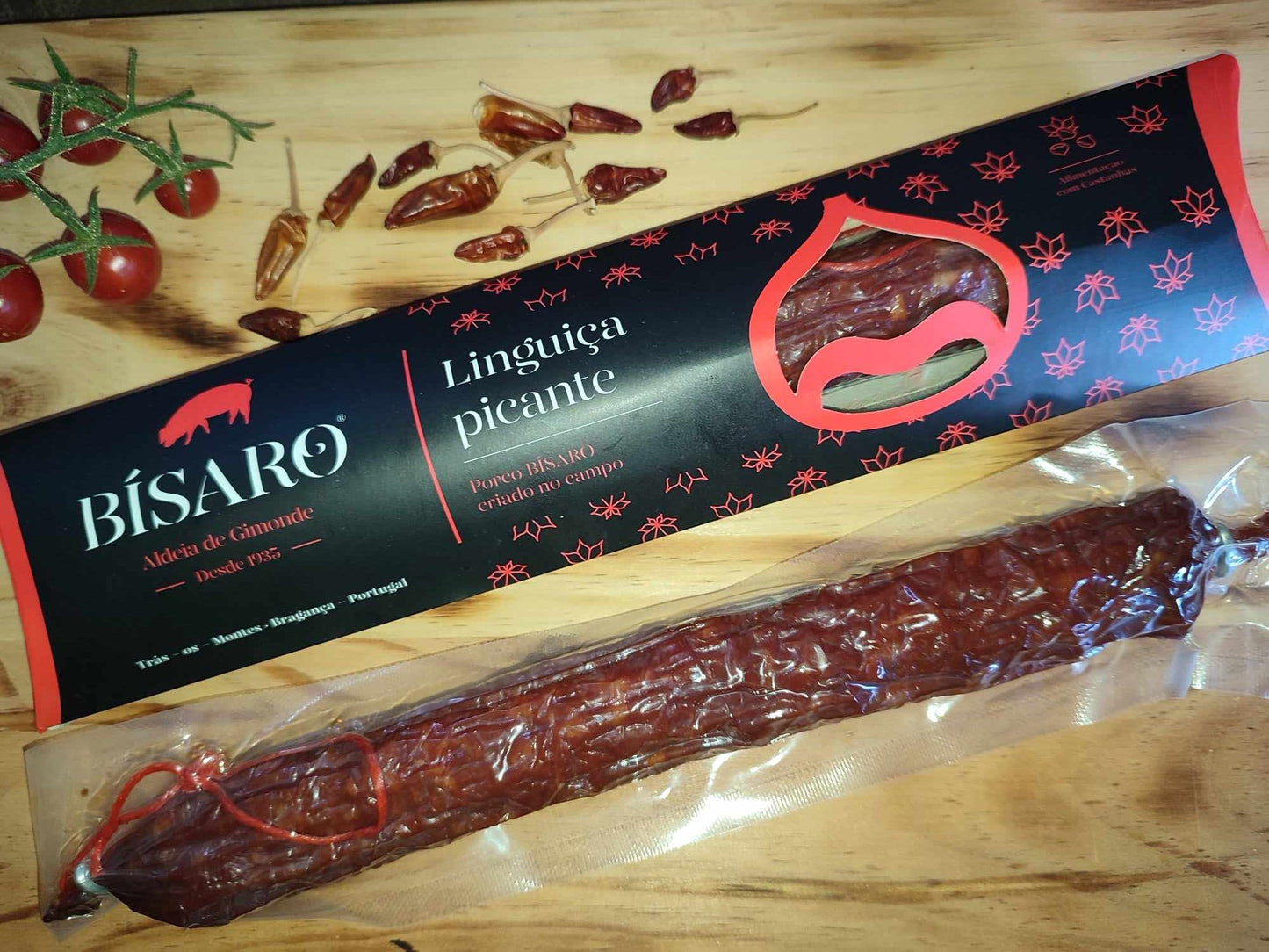 Linguiça piquante - Saucisson piquant de porc de la race BISARO. Produit du Portugal - Fabrication portugaise