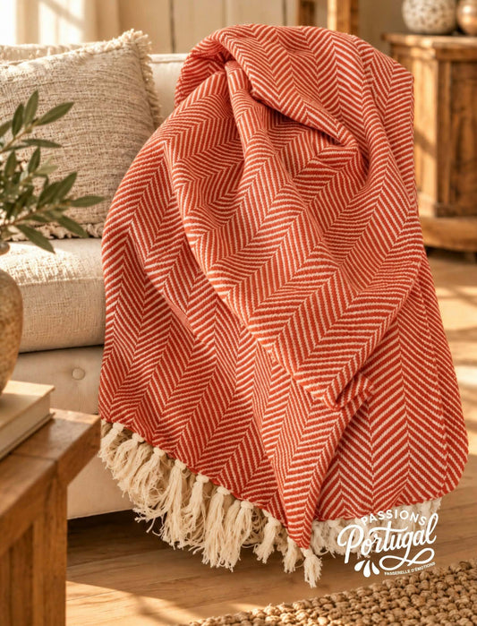 Plaid motif CHEVRON – 100% coton (orange)