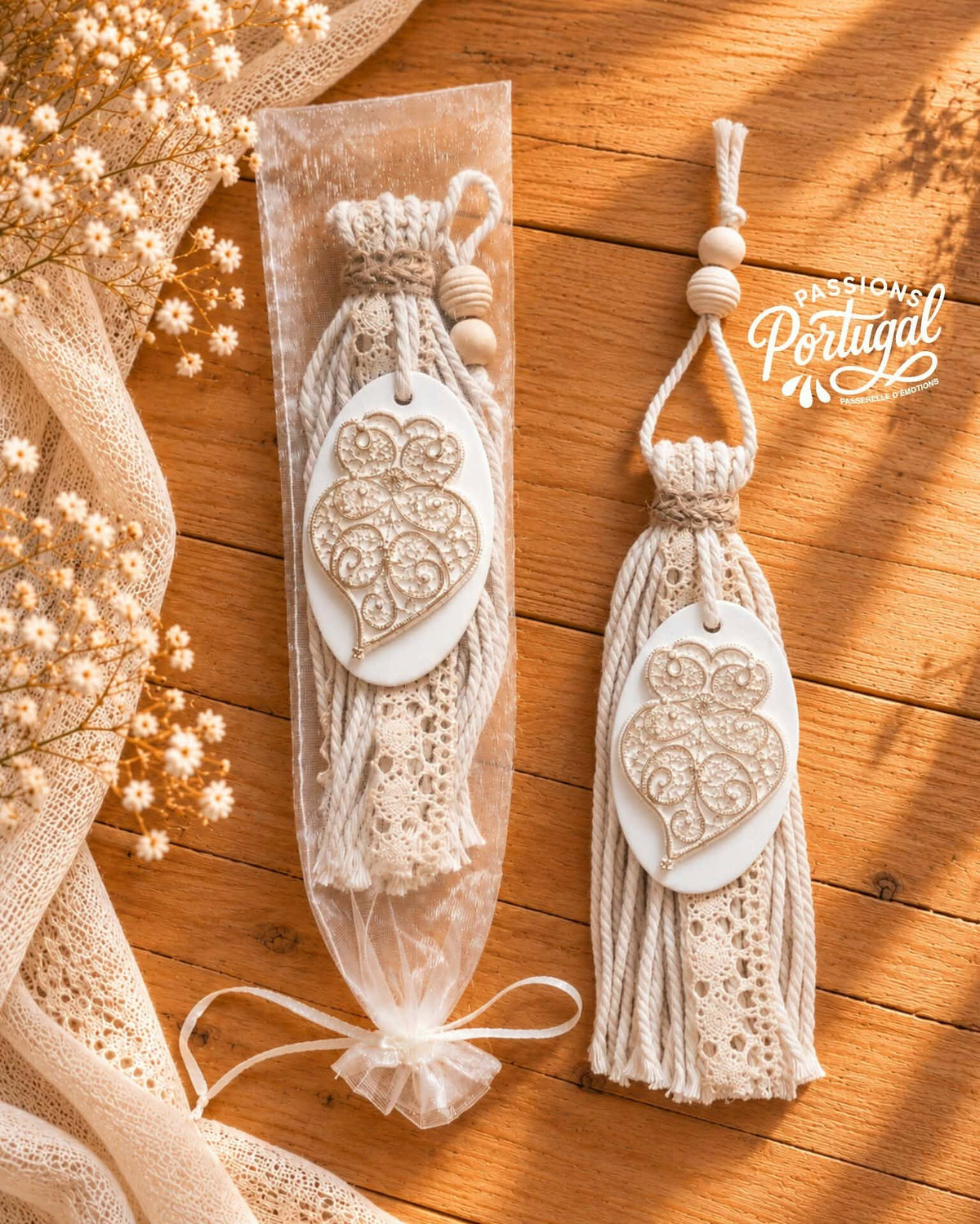 Pompon 100% coton & dentelle avec plâtre parfumé COEUR DE VIANA