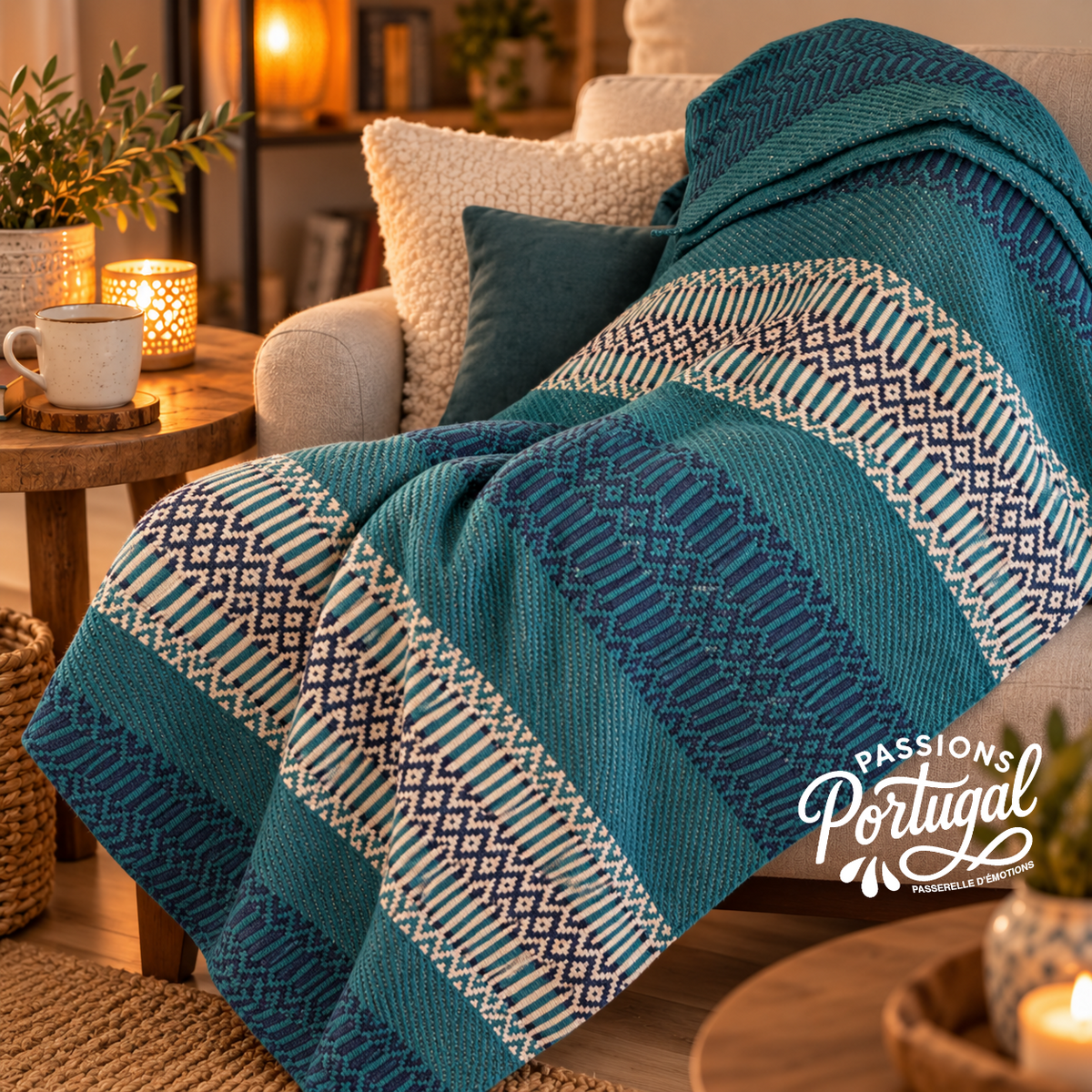 Plaid traditionnel "MENIZAS D'AIRE" 140x210 (bleu)