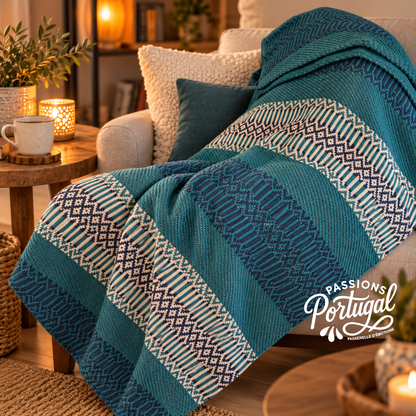 Plaid traditionnel "MENIZAS D'AIRE" 140x210 (bleu)
