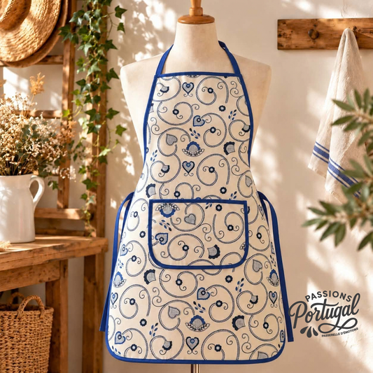 Tablier de cuisine 100% coton imprimé Coeur de Viana (bleu)