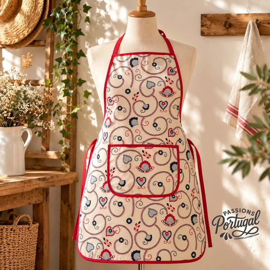 Tablier de cuisine 100% coton imprimé Coeur de Viana (rouge)