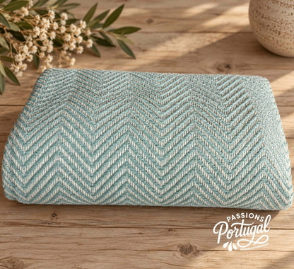 Plaid motif CHEVRON – 100% coton (bleu turquoise)