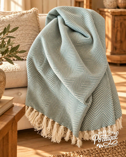 Plaid motif CHEVRON – 100% coton (bleu turquoise)