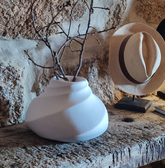 Vase en céramique blanc bas