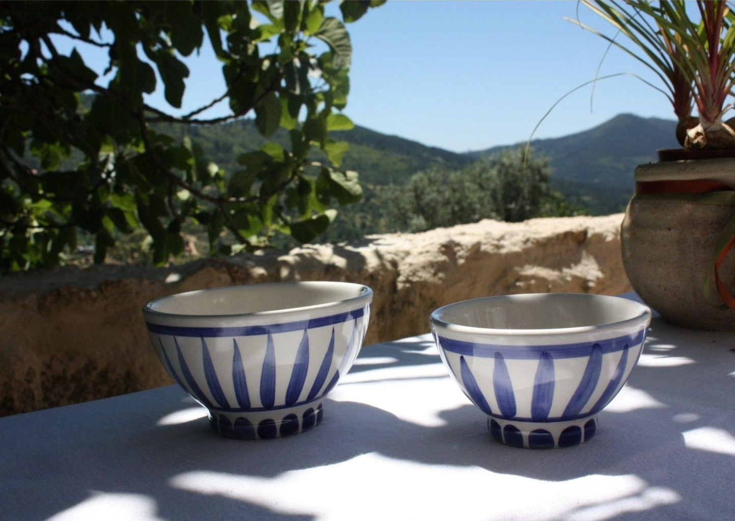 Bol rayé bleu en céramique portugaise - Vaisselle du Portugal