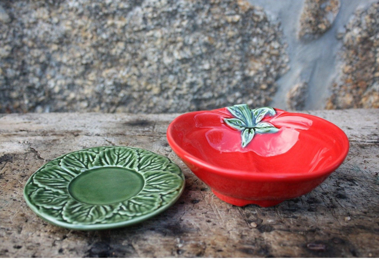 Bol en céramique rouge en forme de tomate avec son assiette - Vaisselle portugaise - fabriqué au Portugal