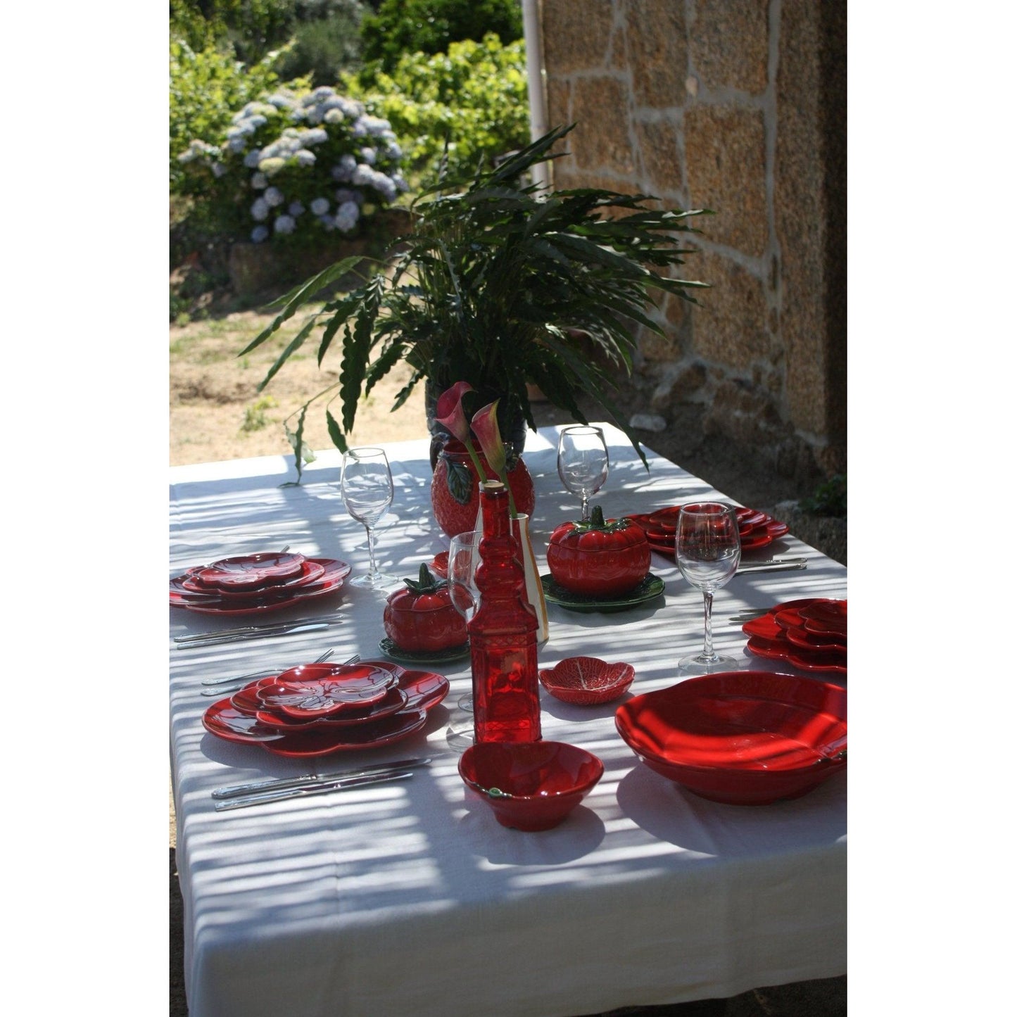 Bol en céramique rouge en forme de tomate avec son assiette - Vaisselle portugaise - made in Portugal